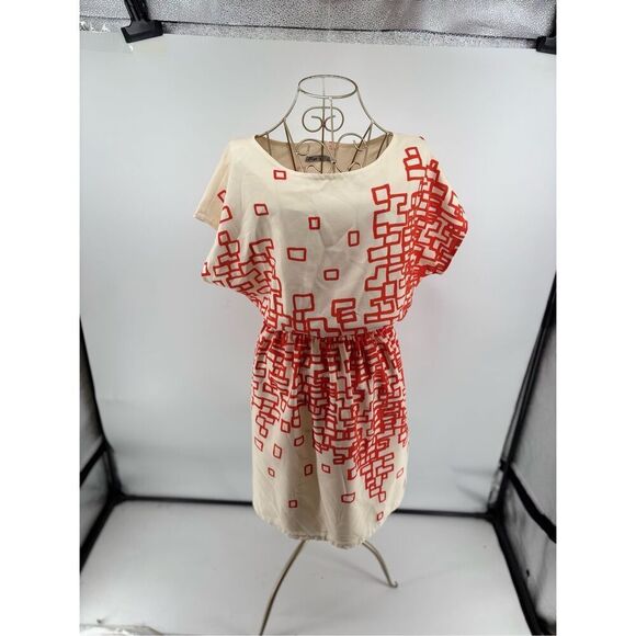 Eliza J Orange White Print Short Sleeve Dress Size 6 Pockets - Picture 1 of 9